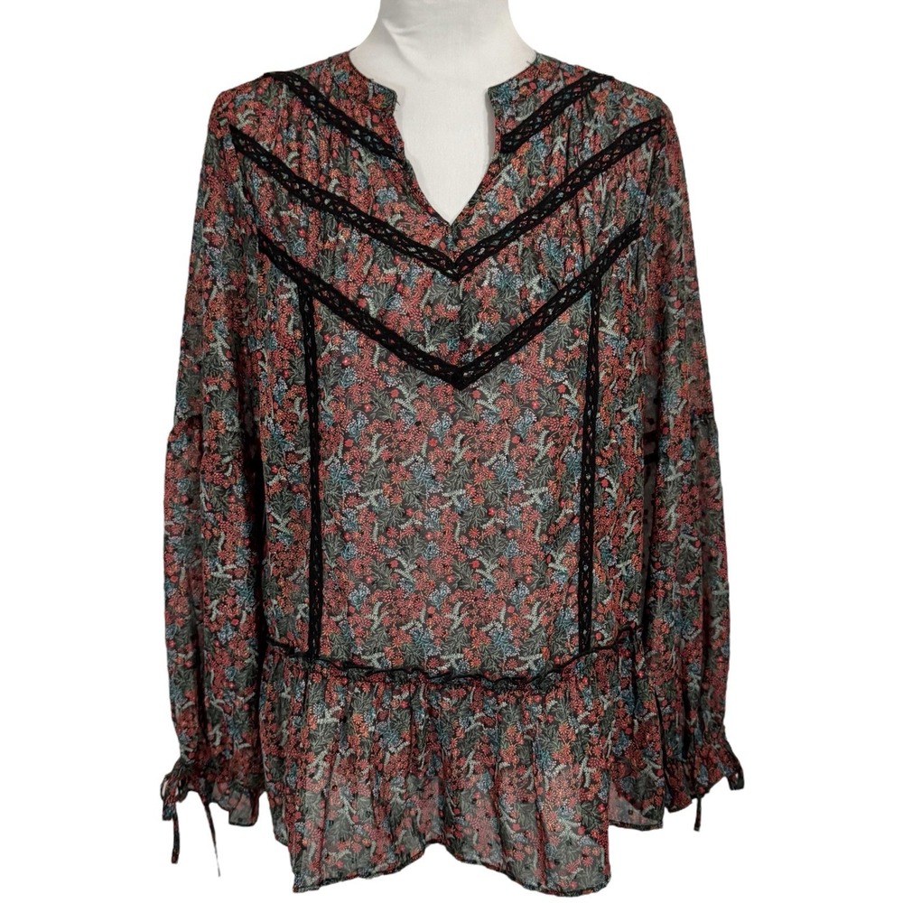 NWT‎ Matilda Jane Sheer Floral Long Sleeve Shirt Size S Crochet Trim Peasant Top